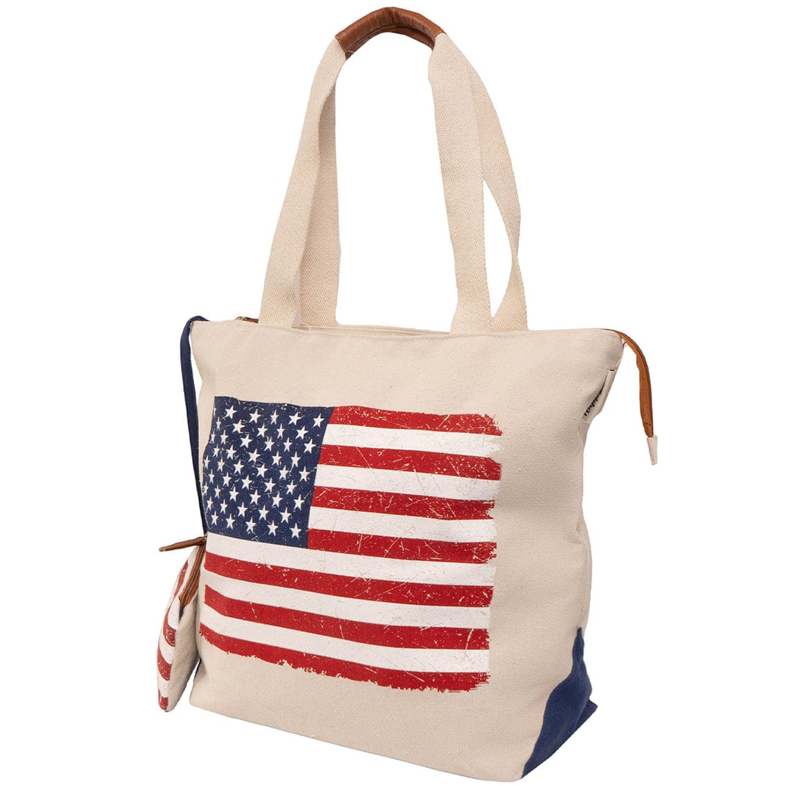 Magid Canvas American Flag Heart Tote With Pouch