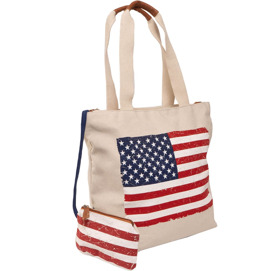 Magid Canvas American Flag Heart Tote With Pouch