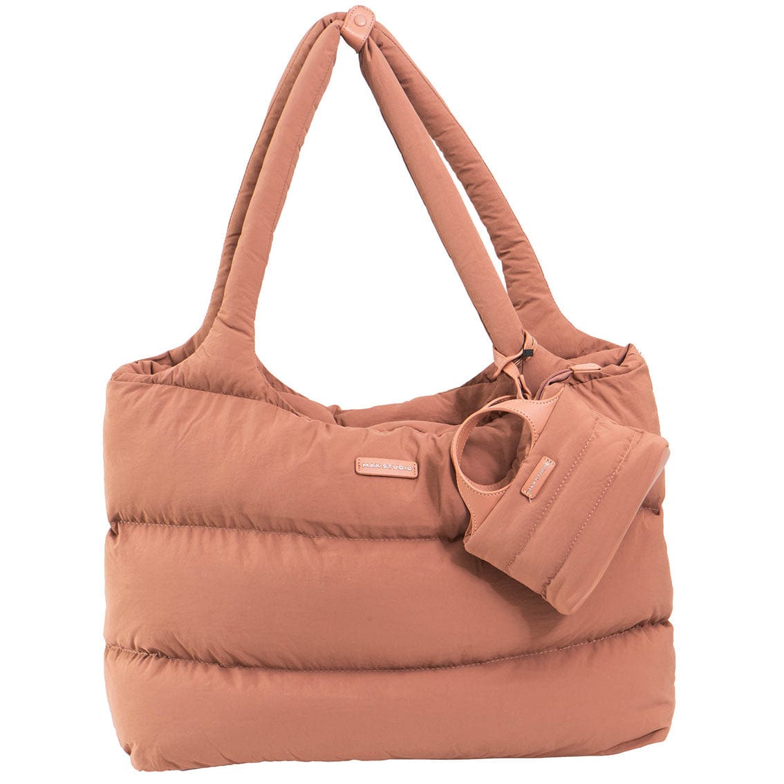 Max Studio Matte Puffer Nylon Tubular Quilt Tote