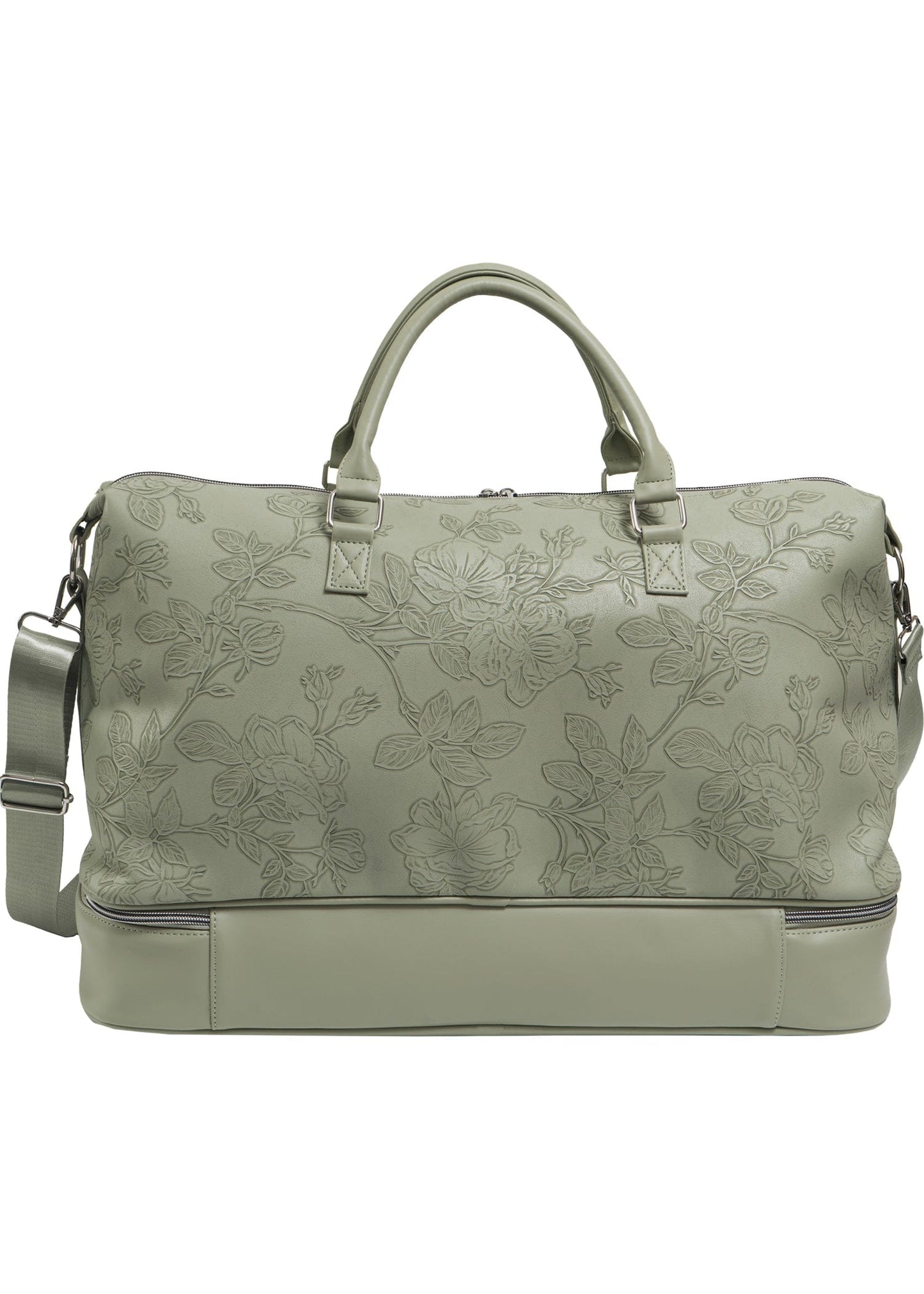 Ellen Tracy 20 Inch Floral Embossed Faux Leather Drop Bottom Duffel