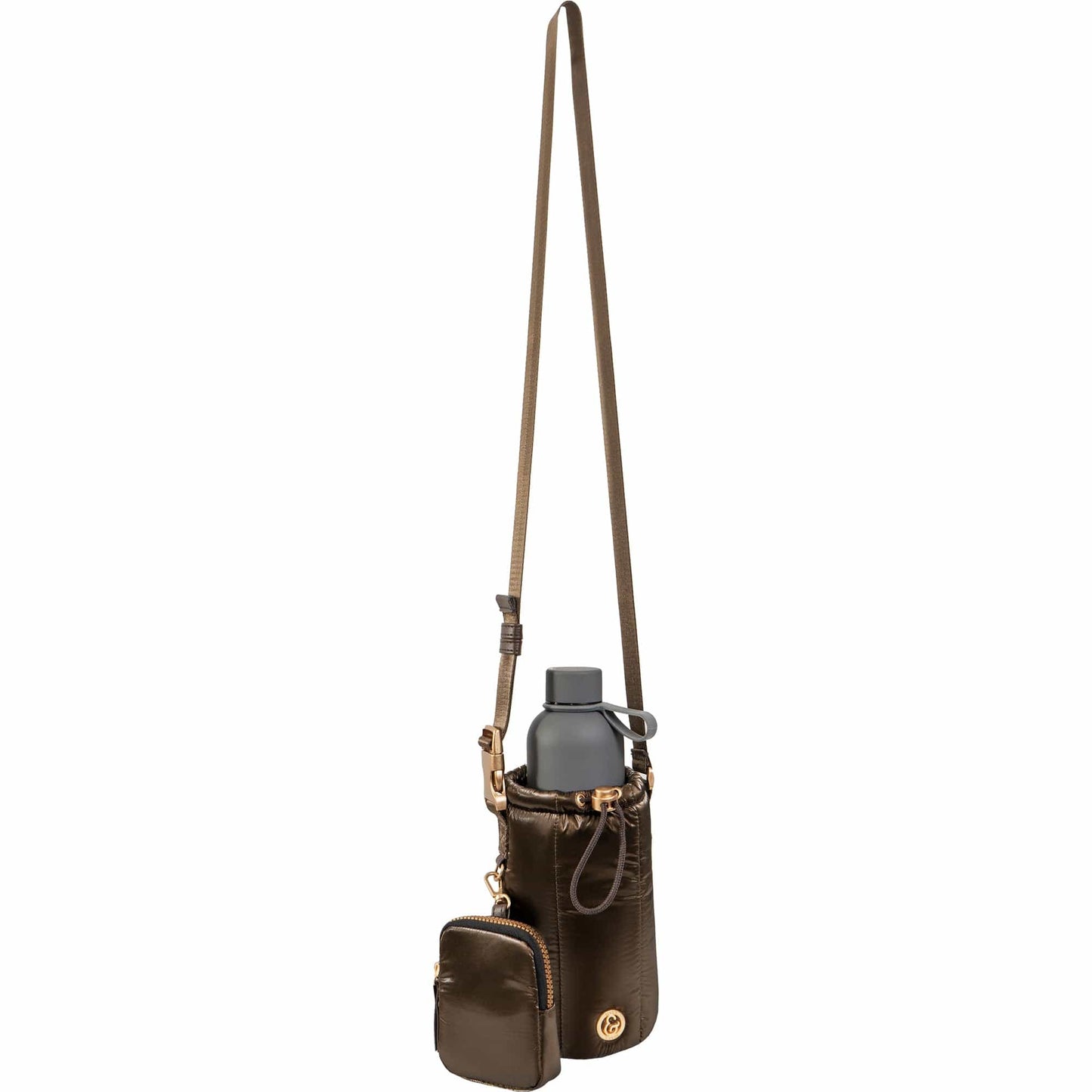Joan & David Tubular Quilted Metallic Water Bottle Holder Sling Bag