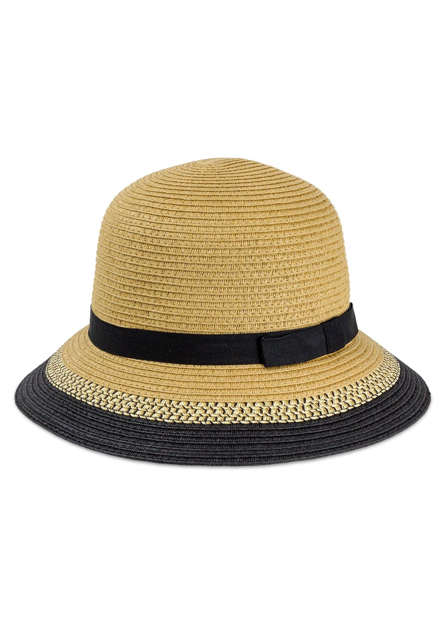 Magid Summer Paper Straw Two-Tone Bucket Sun Hat with Bow on Crown