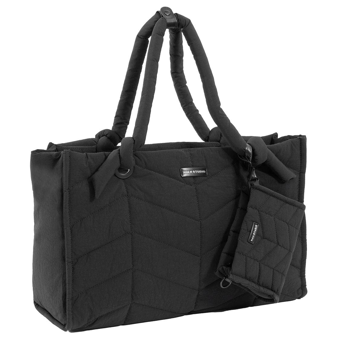 Max Studio Matte Puffer Nylon Chevron Quilted East West Tote