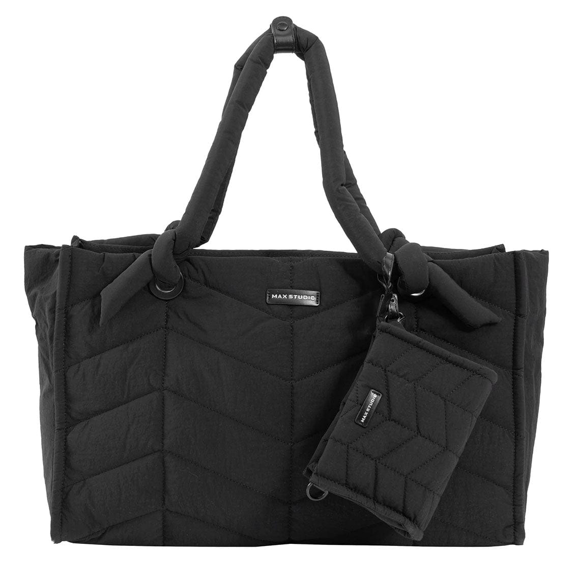 Max Studio Matte Puffer Nylon Chevron Quilted East West Tote