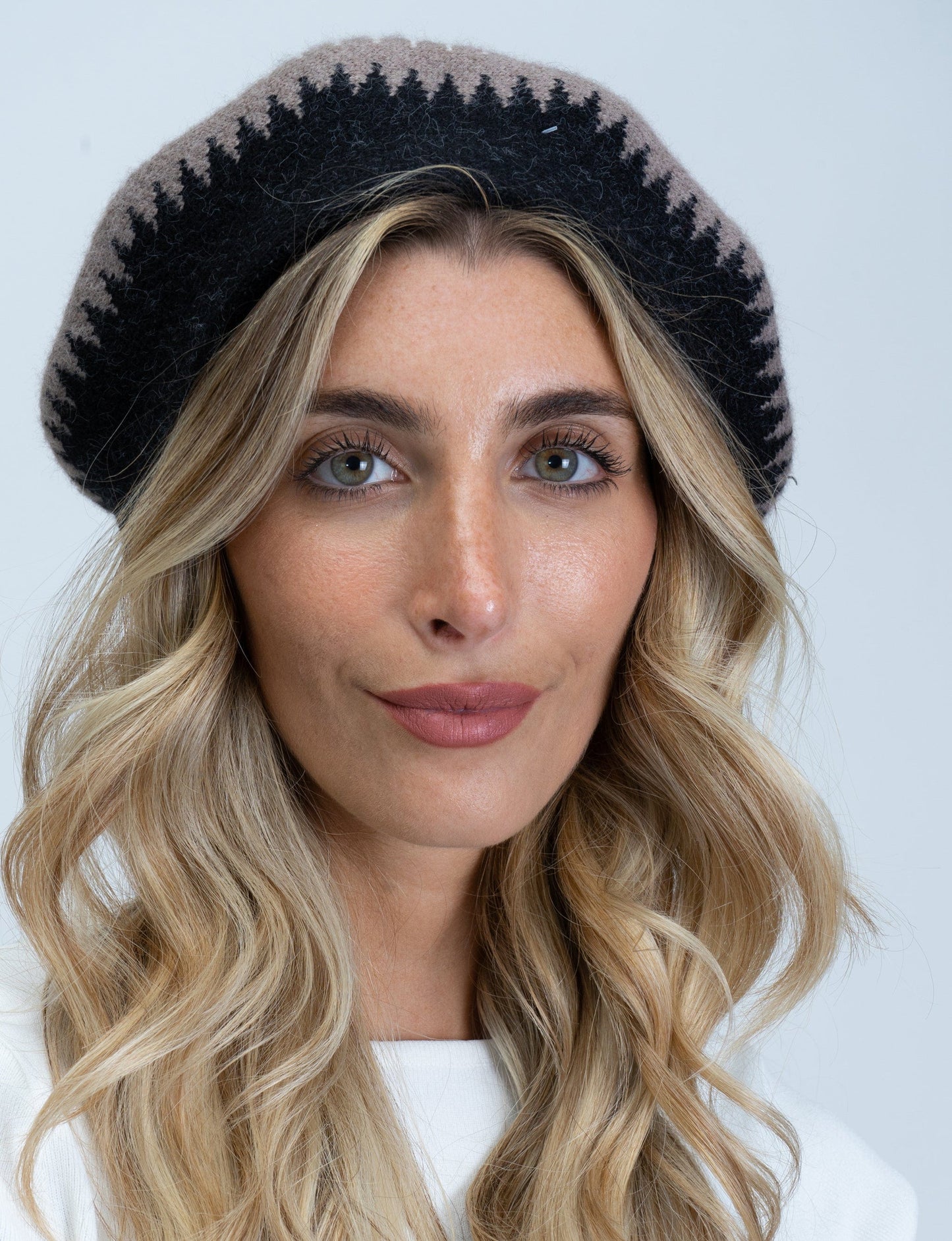 Adrienne Vittadini Chevron Color Block Knit Beret