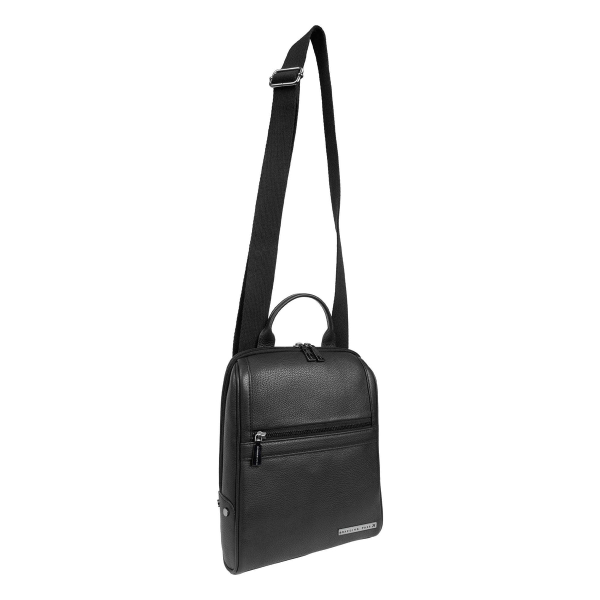 Boarding Pass Gotham 12" Pebble Grain Genuine Leather Messenger Bag - Black