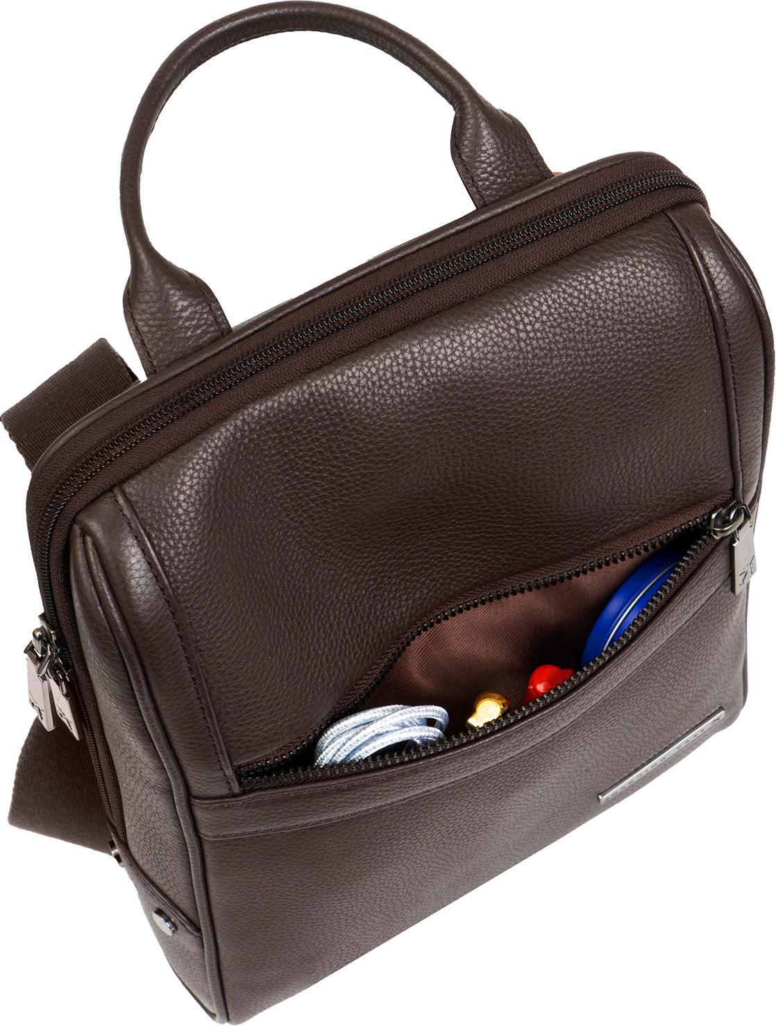 Boarding Pass Gotham 12" Pebble Grain Genuine Leather Messenger Bag - Chocolate