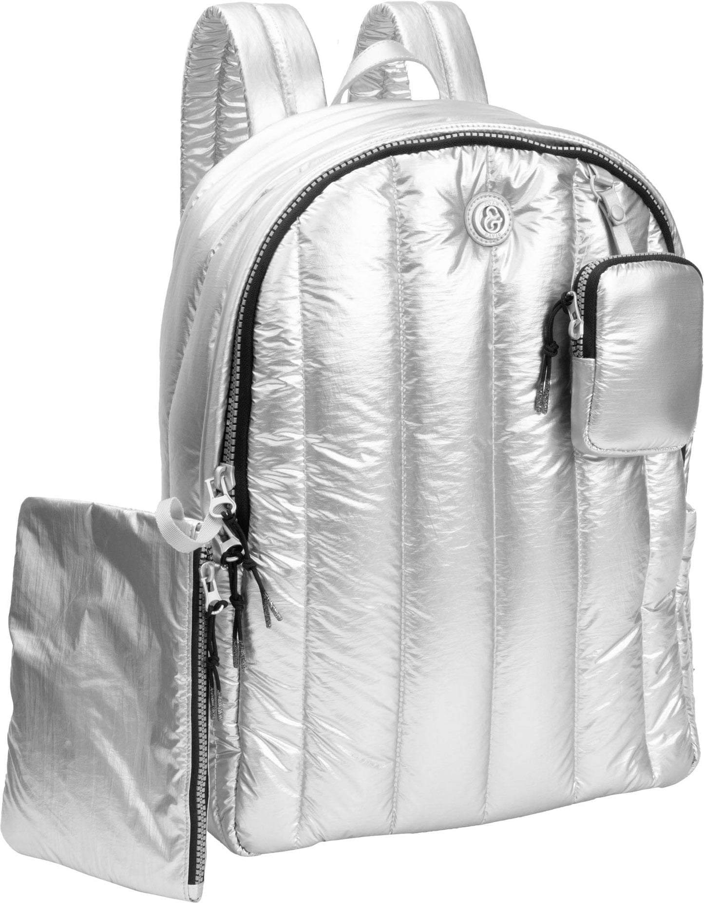 Joan & David Tubular Quilted Metallic Puffer Nylon 18 Inch Workbook Backpack