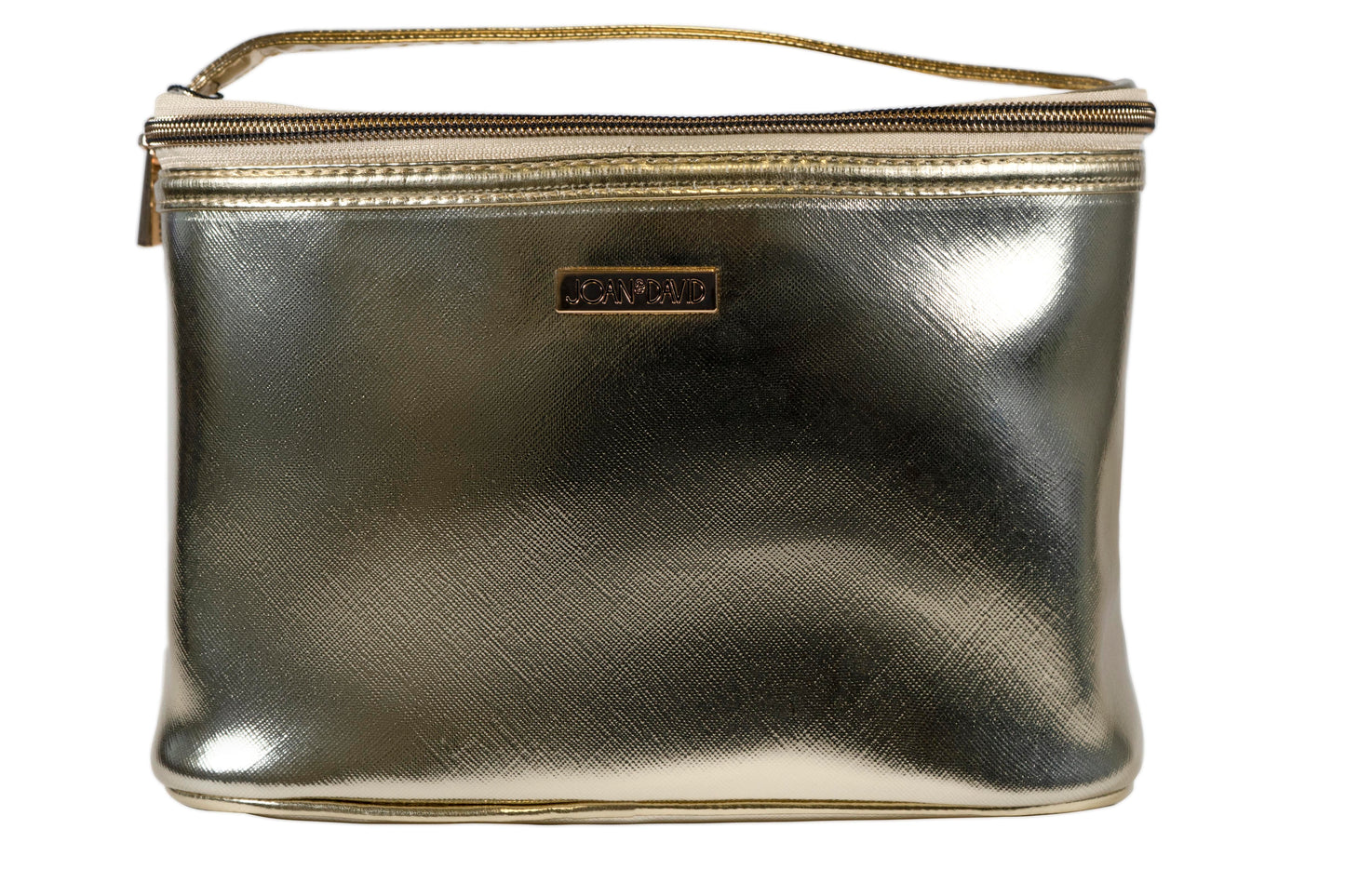 Joan & David Metallic Top Handle Train Case Cosmetic Pouch