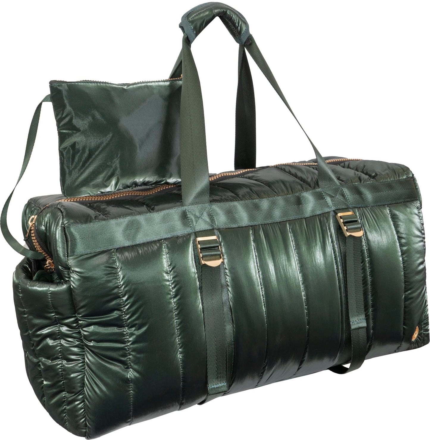 Joan & David 22 Inch Tubular Quilted Metallic Nylon Duffel Bag
