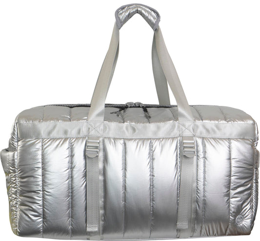 Joan & David 22 Inch Tubular Quilted Metallic Nylon Duffel Bag