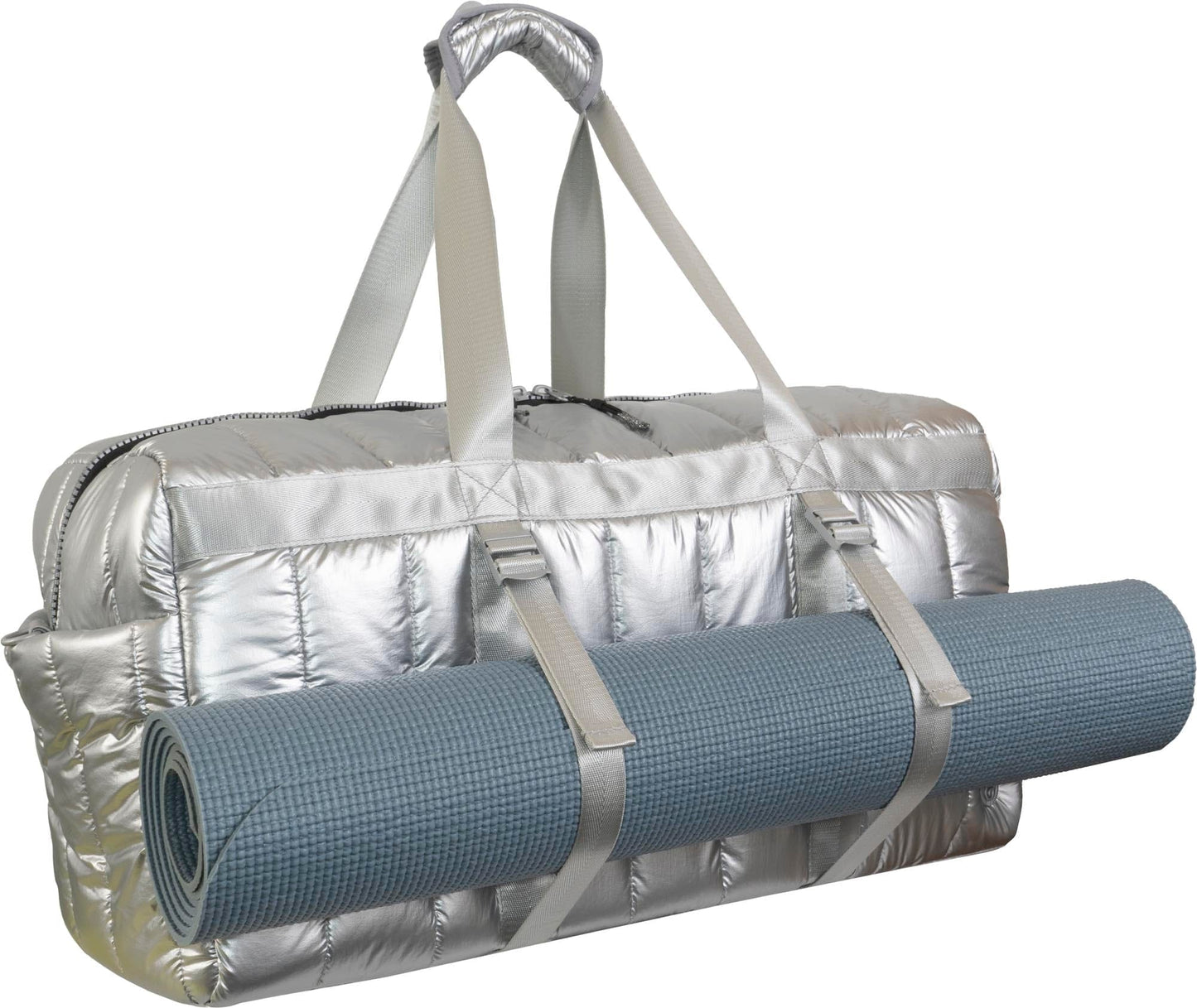 Joan & David 22 Inch Tubular Quilted Metallic Nylon Duffel Bag