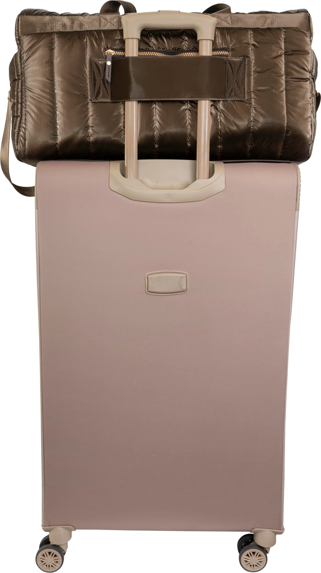 Joan & David 22 Inch Tubular Quilted Metallic Nylon Duffel Bag