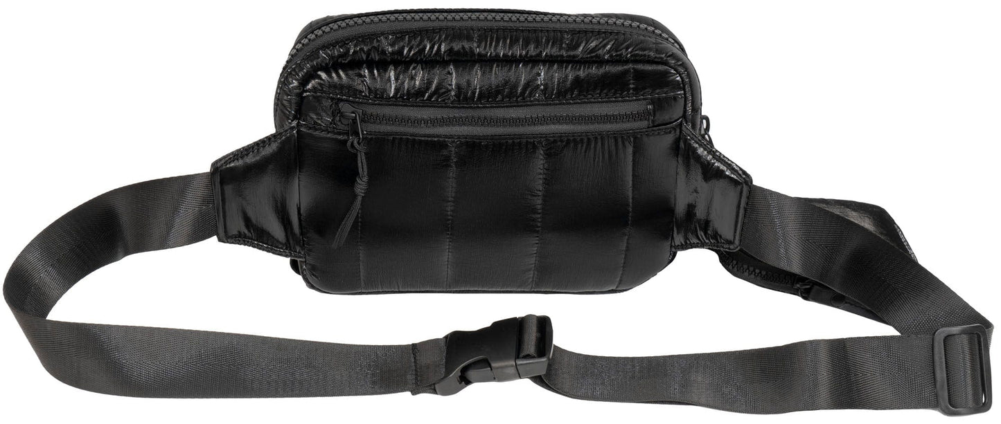 Joan & David Metallic Tubular Quilted Nylon Passport Sling Bag