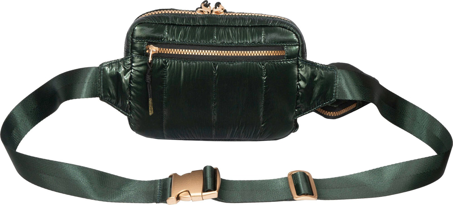 Joan & David Metallic Tubular Quilted Nylon Passport Sling Bag