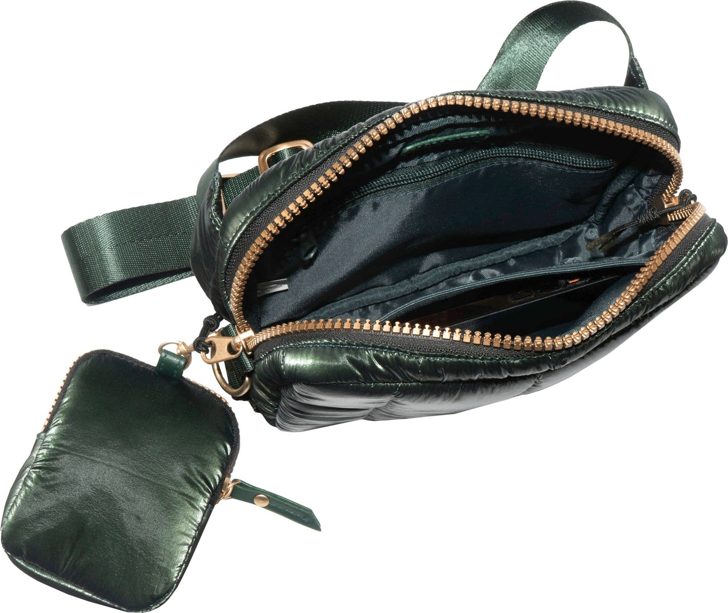 Joan & David Metallic Tubular Quilted Nylon Passport Sling Bag