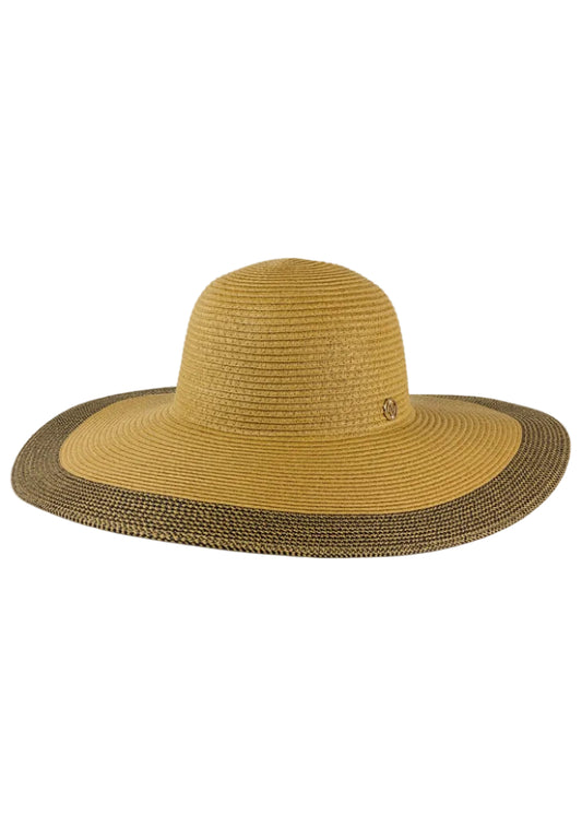 Adrienne Vittadini Large Brim Straw Color Block Floppy Hat