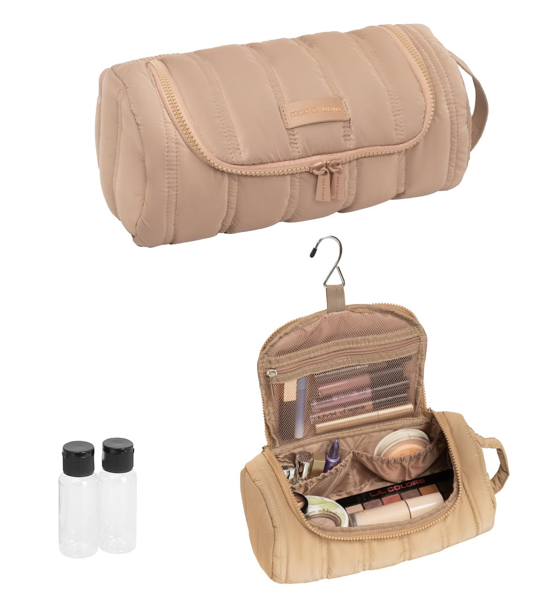Max Studio Tubular Quilted Nylon Hanging  Toiletry Dopp Kitt