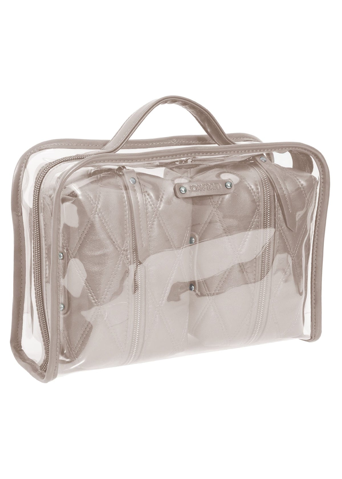 Joan & David The Horizontal Diamond Quilted 3-Piece Clear Cosmetic Bag Set