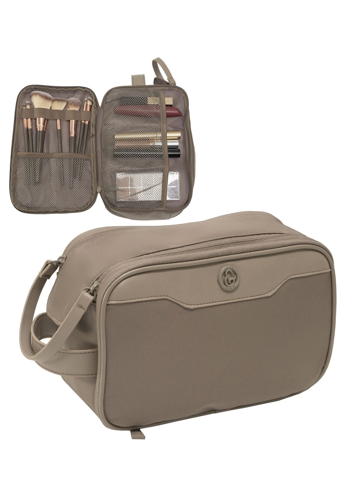 Joan & David 1680 Denier Nylon Double Zip Compartment Cosmetic Organizer
