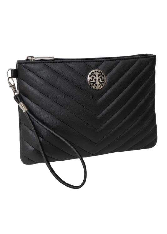 Rebecca & Rifka Smooth Chevron Quilted Medallion Zip Wristlet